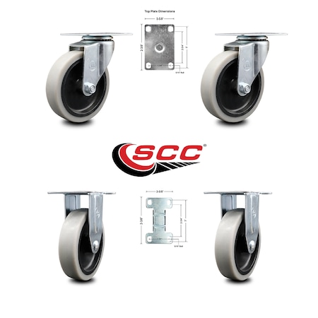 Service Caster 4 Inch Thermoplastic Wheel Top Plate Caster Swivel 2 Rigid, 2PK SCC-05S410-TPRS-2-R-2